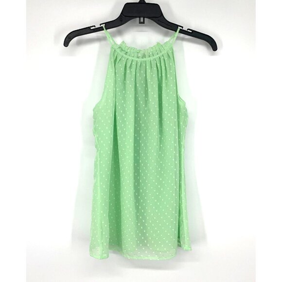 New York & Company Tops - New York & Company Top Green Swiss Dot Sleeveless Halter Tank NWT